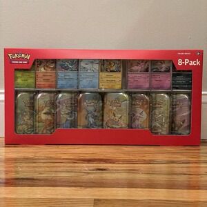 Pokemon TCG: Prismatic Evolutions 8 Mini-Tins Promos Costco Sealed IN HAND Box#1